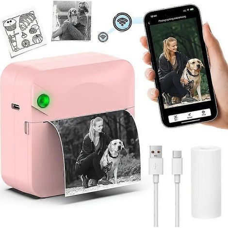 Imprimante thermique portable Bluetooth, mini imprimante de poche sans fil avec 1 rouleau de papier thermique, imprimante autocollante sans encre pour photos, agendas, notes (1/5)