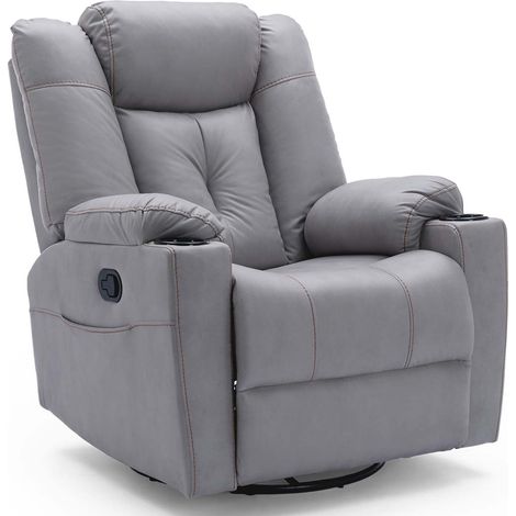 AFTON FABRIC RECLINER ROCKING SWIVEL GAMING CINEMA LOUNGE SOFA CHAIR GREY (1/5)
