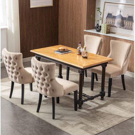 Set di 4 sedie da sala da pranzo in velluto beige con gambe in metallo, stile moderno per soggiorno e camera da letto