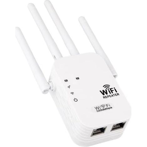 Répéteur WiFi Puissant 1200Mbps Amplificateur WiFi Puissant Double Bande 5GHz & 2.4GHz, WiFi Extender avec WPS & 4 Mode,Jusqu'à 120㎡, Compatible avec Toutes Les Box Internet