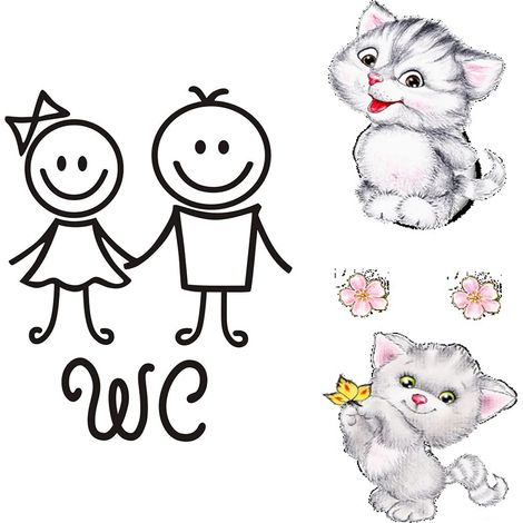 Lot de 3 stickers abattant WC (chat/homme/femme), décalcomanies amusantes salle de bain