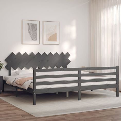 Massivholzbett mit Kopfteil Grau 200x200 cm (1/5)