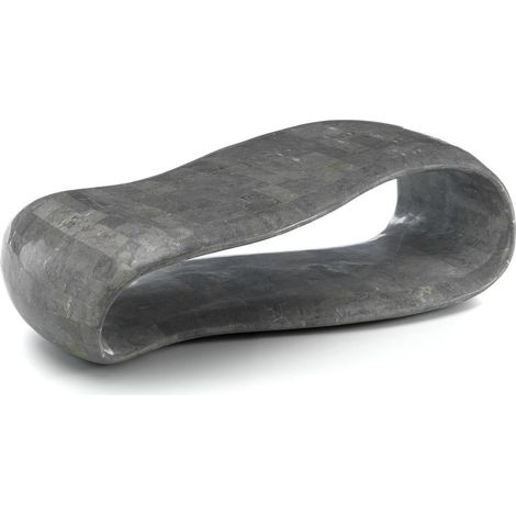 Tavolino Scarf - Top e Base in Pietra Fossile Gray Stone con Struttura in Compensato Marino, Finitura Grigio, 123x60x34 cm - Design (1/3)