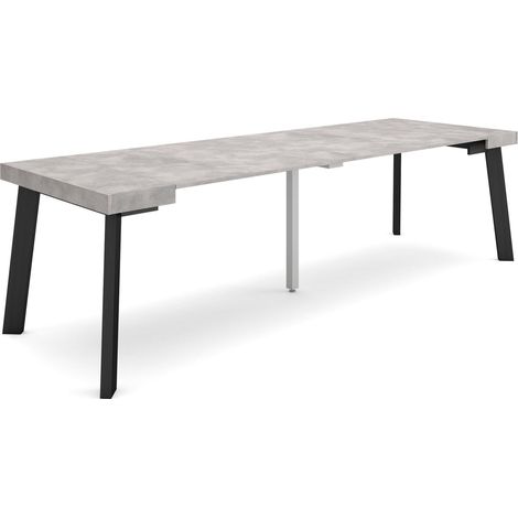 Skraut Home - Table console extensible, Console meuble, 260, Pour 12 personnes, Pieds en bois, Style moderne, Gris Ciment (1/5)