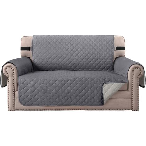 Protective sofa cover for dogs/cats/pets – Quilted sofa cover with non-slip elastic strap – Water resistant – Sofa cover (2-seater, grey) (1/5)