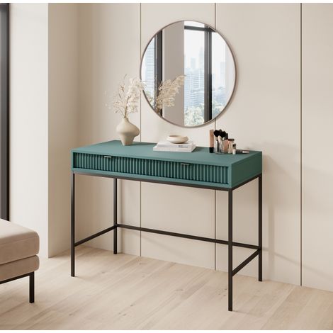 Azura Home Design – Console VENISE 104 cm vert – 2 tiroirs – Aluminium noir – Panneau MDF 18 mm – Facile à entretenir et durable (1/5)