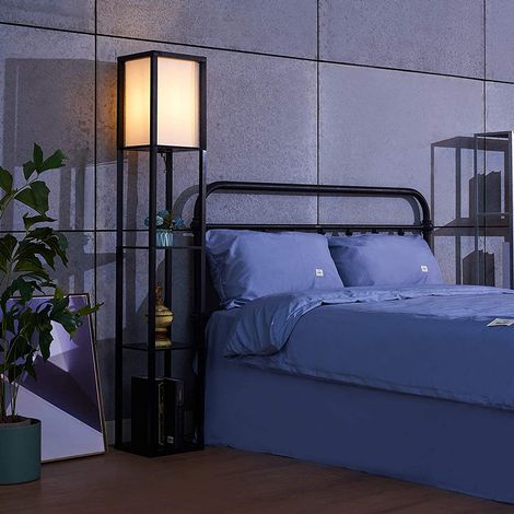Hofuton Lampadaire Salon 1,6 M avec 3 Etagères de Stockage Etagère de Présentation pour Chambre Noir (1/4)