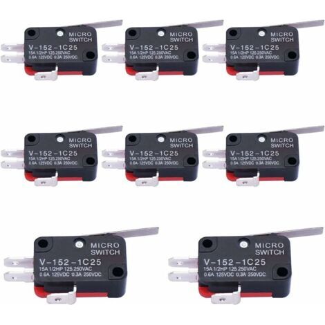 10 pièces Micro interrupteur court bras de levier de charnière droite SPDT interrupteur de fin de course à action instantanée pour Arduino V-152-1C25 (1/4)