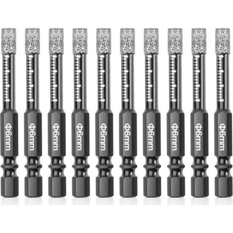 10 Pièces Forets Diamantés 6 mm pour Céramique Carrelage Verre Marbre Brique Pierre