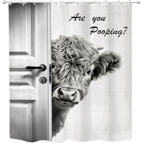 Rideau De Douche Vache Décoration De Salle De Bain Rustique Rideau de Douche Imperméable 180x180 cm avec Crochets Pour Thème Ferme Et Maison De Campagne (1/5)