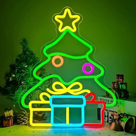 1x Sapin de Noël lumineux, veilleuse décorative extérieure, guirlande néon colorée, IP65, 12,6 x 16,2 pouces, pour jardin et intérieur