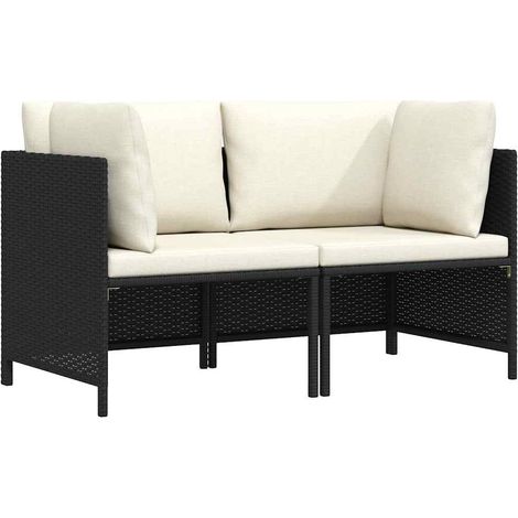 Canapé fixe 2 places de jardin Canapé relax - Banc de jardin avec coussins Noir Résine tressée BV527520 - BonneVie (1/4)