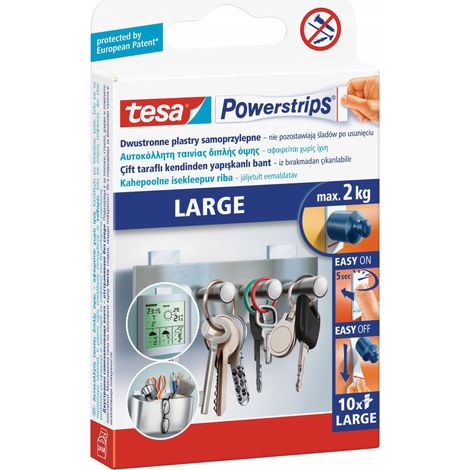 Strisce autoadesive TESA per montaggio, elevata capacità di carico fino a 2 kg, colore bianco, confezione da 10 pezzi.
