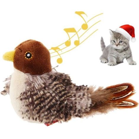 Jouet interactif pour chat en forme d'oiseau gazouillant, avec mélodie et son gazouillant, idéal pour la chasse aux oiseaux et pour jouer seul.