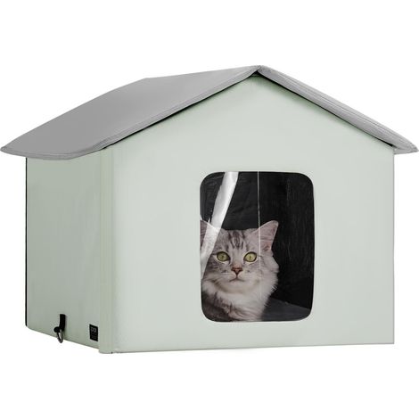 Maison Chat Chauffante, Niche Chat Extérieur avec Coussin Chauffant, Température Réglable, Minuterie, Abri Hiver pour Chats Pliable en Tissu Oxford 600D Confortable pour Rester au Chaud, Vert, M (1/5)