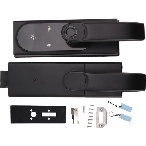 Verrou intelligent à empreinte digitale avec clés, poignée en aluminium, serrure électronique Bluetooth et code pour portes de 8 à 12 mm, noir (1/5)