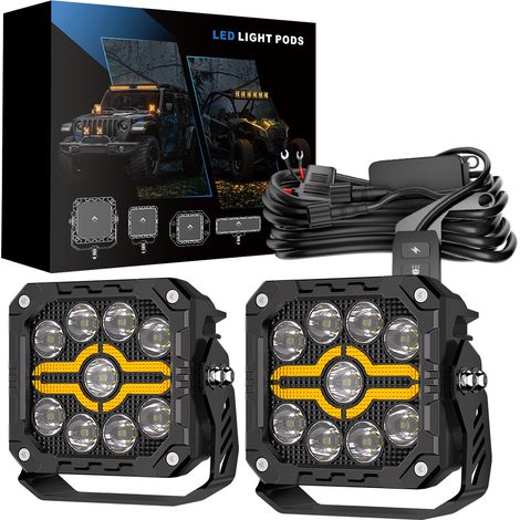 Phare de Travail 4 Pouces 25W pour 4x4/ATV/UTV - Blanc/Jaune 2500LM, LED 3030 (9pcs), 9-60V DC, IP67 Étanche, Barre de Éclairage pour Voiture/Moto/Truck/Engin de Chantier (1/5)