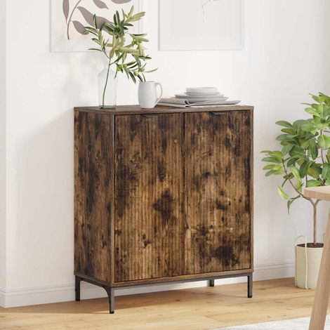 Buffet 2 portes en bois d’ingénierie, chêne fumé, avec pieds métal, 69,5 x 33 x 82 cm - PANGIVO (1/5)