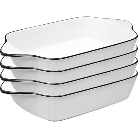 Lot de 4 petits plats à gratin en céramique de 1 l - 26,5 x 14,7 x 4,6 cm - Petits plats à gratin carrés - En céramique avec poignées - Pour four et micro-ondes (1/5)