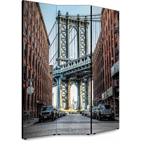 Lupia - Separe' per interni, Divisorio 135,6 x H 176 x P 3,1 cm MANHATTAN BRIDGE CARS paravento 3 Ante in legno con Tele stampate fronte retro Soggetto unico (1/4)