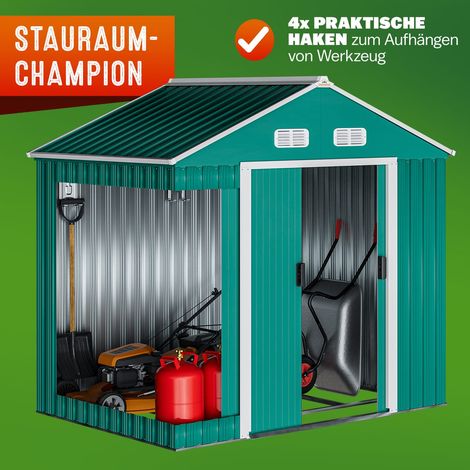 Gardebruk Cobertizo de Metal XL 3,1m³ Verde Base 210x132x186cm Caseta de Herramientas 1,8m² Puerta Corredera 4 Ganchos