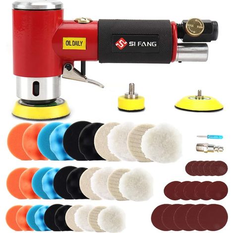 Mini Ponceuse Excentrique Pneumatique à Air Comprimé 48Pcs avec Disques 25mm/50mm/75mm, Ponceuse Orbitale, Polisseuse Carrosserie Complète avec Accessoires (1/5)