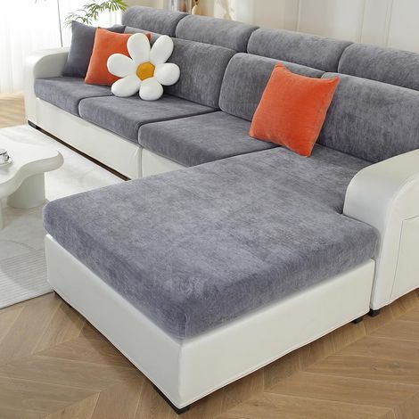 Chenille Chaise Longue Covers, 1 Piece, Dark Grey (1/5)