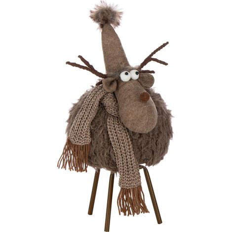 Statuette Renne Déco "Bonnet & Foulard" 46cm Marron (1/2)