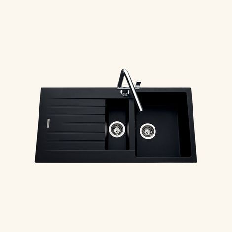 Évier granit noir 1 bac 1/2 – Évier encastrable 100x50 cm – Réversible avec vidage manuel – Bonde et siphon inclus – Luisina (1/3)