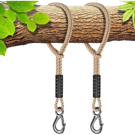 2pcs Corde de Hamac, 50cm Sangle de Balançoire avec Crochet (400lbs) Arbre Suspension Materiel en Polyester Fauteuil Suspendu Fixation Kit, Jusqu'à 2500lbs, 10mm de Diamètre, Blanc Cassé (1/5)