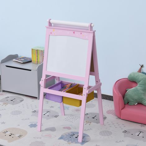 Tableau Double Face Enfants Rouleau Papier Paniers Rangement Article Enfant Noir Rose 58,5x50,5x118cm