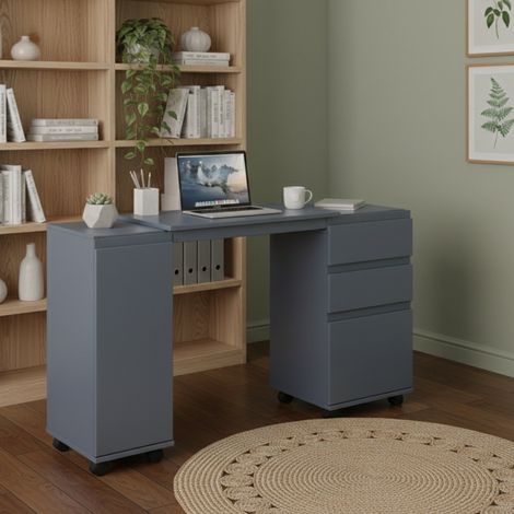 Escritorio Succivo, 3 cajones, Color Superficie Gris, Tono Estructura Gris, 66x36x72h cm Gris Gris (1/5)