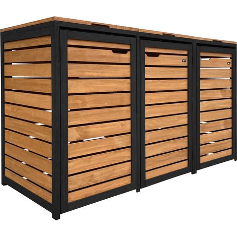 Axi Lex Cache Poubelle En Bois Marron/Noir - Abri Poubelle Pour 3 Conteneurs - Max. 240L - Abri Poubelle Extérieur Avec Excellente Ventilation