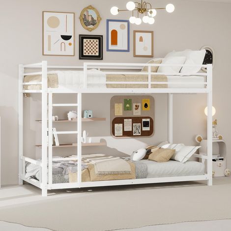 Lit superposé en métal avec deux lits simples / Métal robuste et stable / Silencieux / Barrière de sécurité / Sommier non requis, garantie 2 ans (1/5)