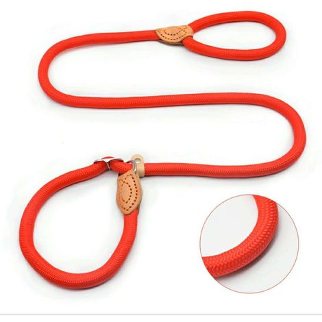 Ahlsen Hundeleinenseil, 1,4 cm x 180 cm, Nylon-Hundeleine mit reflektierendem, gepolstertem Griff, verschiebbare Leine für Welpen, kleine, mittelgroße und große Hunde (rot) (1/5)