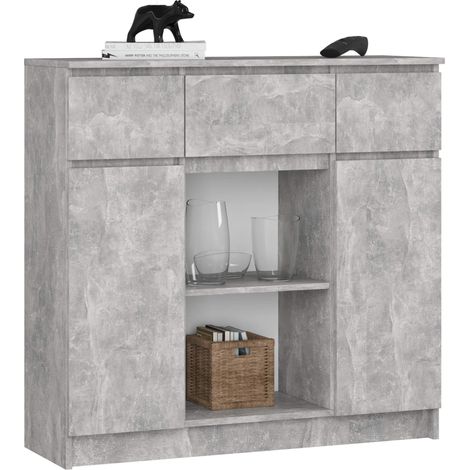 Commode AKORD K100 Béton 101 cm 2 portes 3 tiroirs façade Béton 6 étagères 101x35x98 cm (1/5)