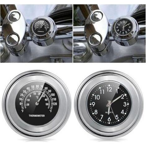 2 pcs (Durée de la surface noire + Température de la surface noire) Montre De Moto Horloge Thermomètre Moto 22-25MM Montage sur Guidon Cadran Horloge Montre Thermomètre Temp Gauga pour Moto (1/4)