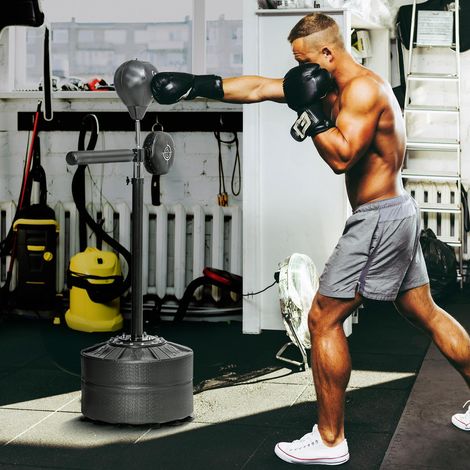 Boxsack, Boxständer mit Punchingball, Reflexstange, 1,63-2,05 m Höhenverstellbarer Standboxball mit Pratze, Standboxtrainer für Boxing, HDPE, Kunstleder