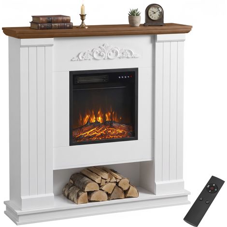 Cheminée électrique - HOMCOM - 1800 W - effet flamme 3D réaliste - avec manteau et étagère - acier et bois - 115x26x110cm - blanc (1/2)