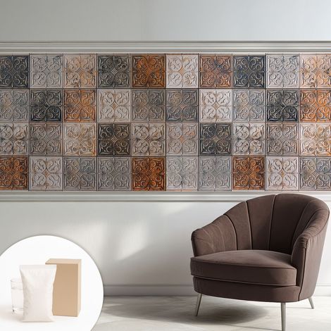 Papier peint intissé mural avec imprimé motifs décoratifs - style contemporain - Colle incluse gratuite Carreaux ornementaux 250x104 cm (1/5)