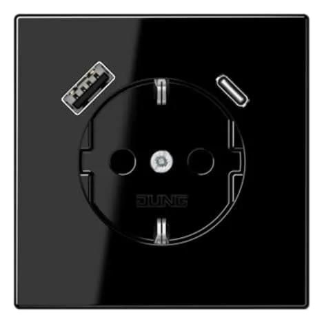 Jung Presa Schuko Nera con 2 Porte USB