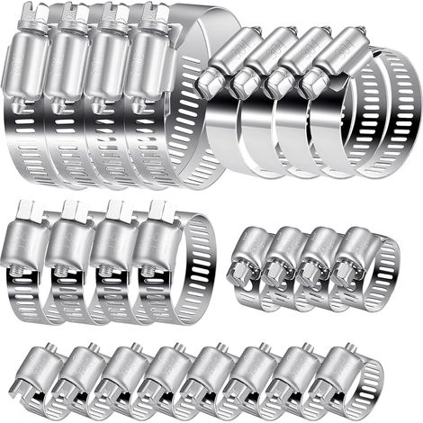 20 Pièces Collier de Serrage Set, 6 51mm Collier Serrage Réglable, Colliers de Serrage en Acier Inoxydable 304 pour Jardins, Piscines et Aux Conduites d'Eau