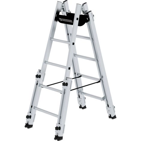 MUNK Aluminium Stehleiter, treppengängig, mit 4 Holmverlängerungen 2x5 Sprossen (1/5)