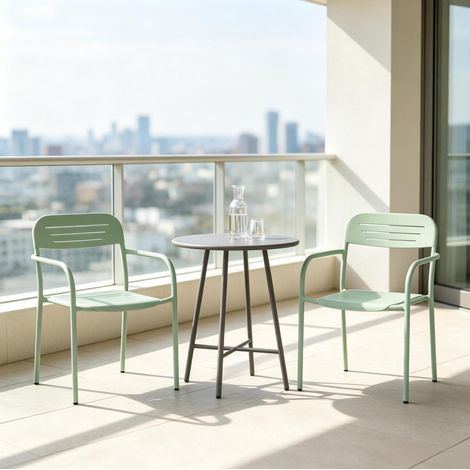 Set di 2 sedie da giardino impilabili in metallo con braccioli, verde OKMYHOME (1/5)