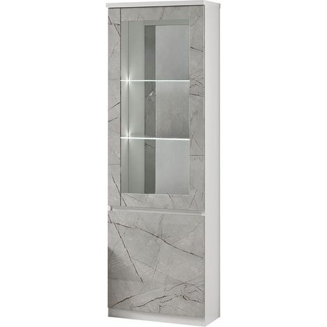 DEYTON - Vitrine Gauche Laquée Blanc et Gris Marbré avec Leds (1/3)