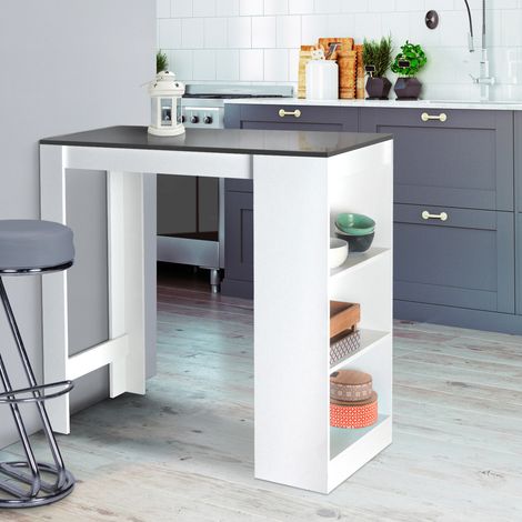 BARTH mesa de bar para 2 a 4 personas, madera blanca, tablero gris