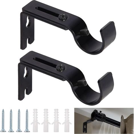 Support de tringle à rideaux réglable, en 2 parties, en métal avec vis à cheville, fixation murale, pour chambre ou penderie, noir. (1/5)