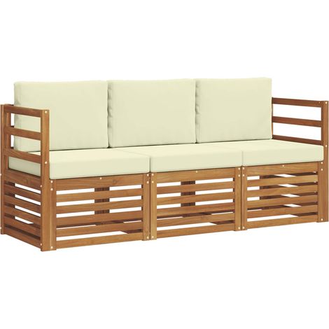 Ensembles de canapés avec coussin 3 pcs  Salon de jardin Naturel et Crème