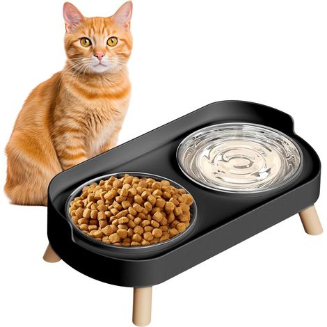 Ensemble de gamelles surélevées pour chat : Gamelle double anti-basculement en acier inoxydable pour chien et chat (1/5)