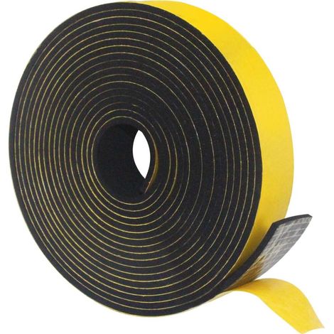 Burlete, barrera contra corrientes de aire, EVA, tira insonorizante, cinta autoadhesiva, tope para puertas, 3 mm x 12 mm x 4 m - Negro (1/5)